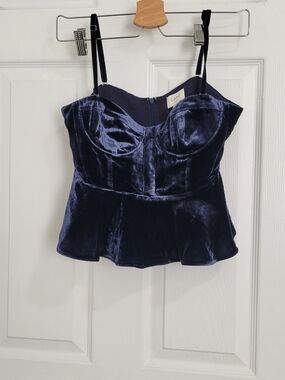 CAMI NYC Navy Velvet Bustier  Peplum Top